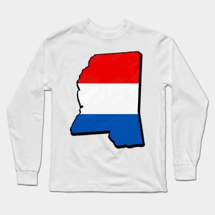 Red, White, and Blue Mississippi Outline Long Sleeve T-Shirt